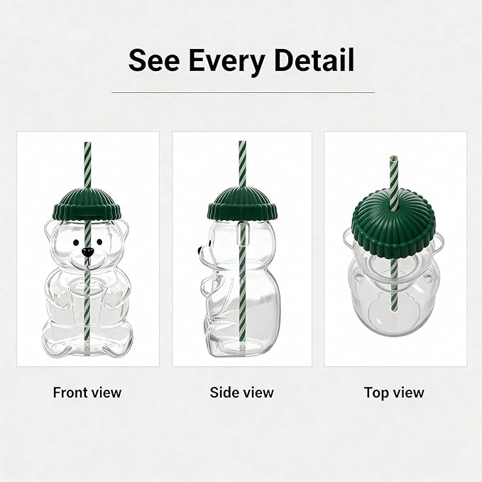 Starbucks Bear Glass Tumbler Mug with Straw